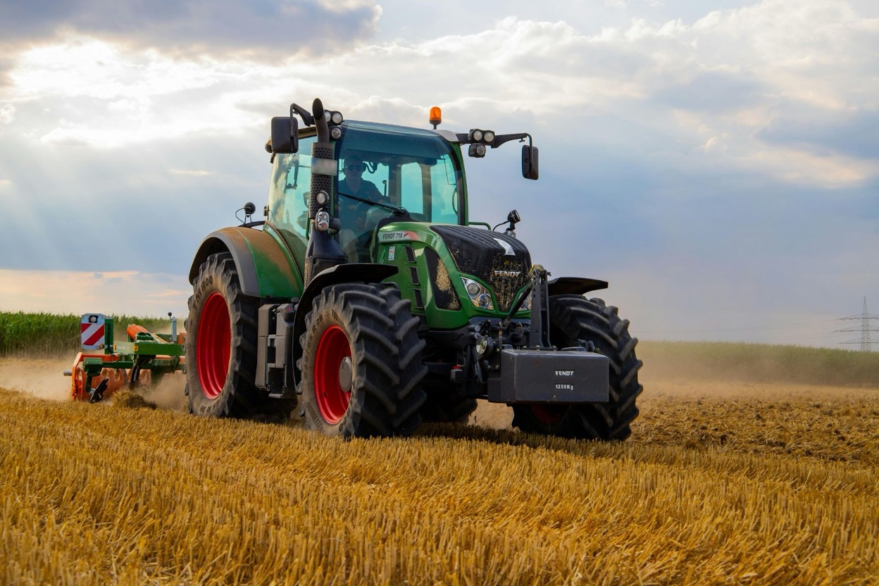 A tractor working in a field