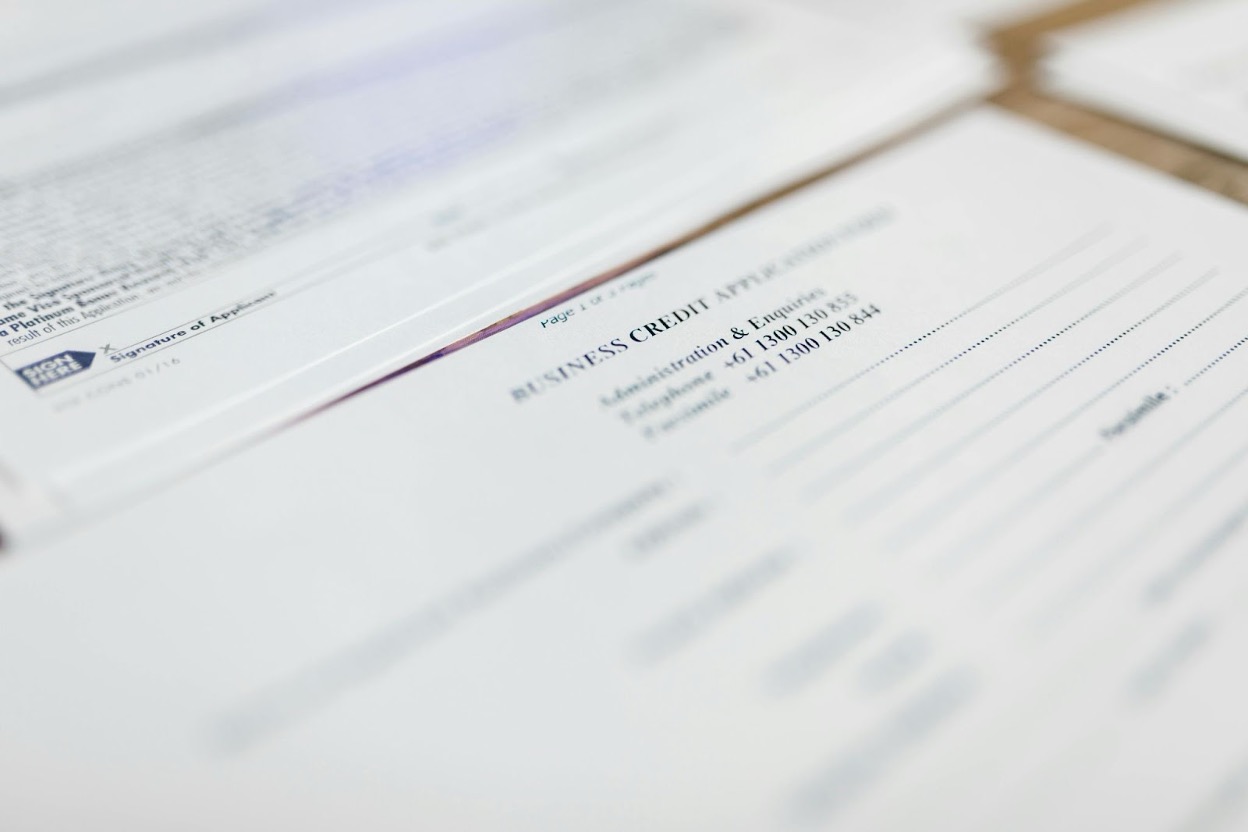 Close-up of business credit application documents